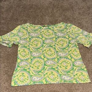 Ralph Lauren Green and Yellow Paisley Short Sleeve Boatneck Top - XL. B9